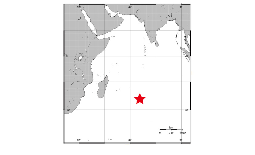 The Kairei Field, located in the Indian Ocean's Central Indian Ridge (★).